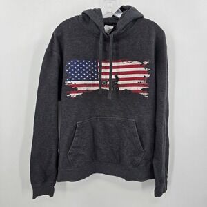 Mens Dark Gray American Flag Graphic Hoodie Sweatshirt Size Large